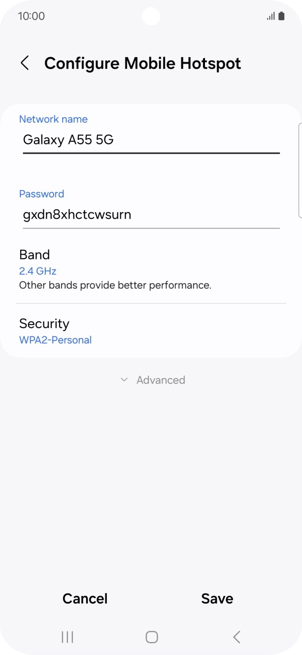 Press the field below 'Network name' and key in the required name.