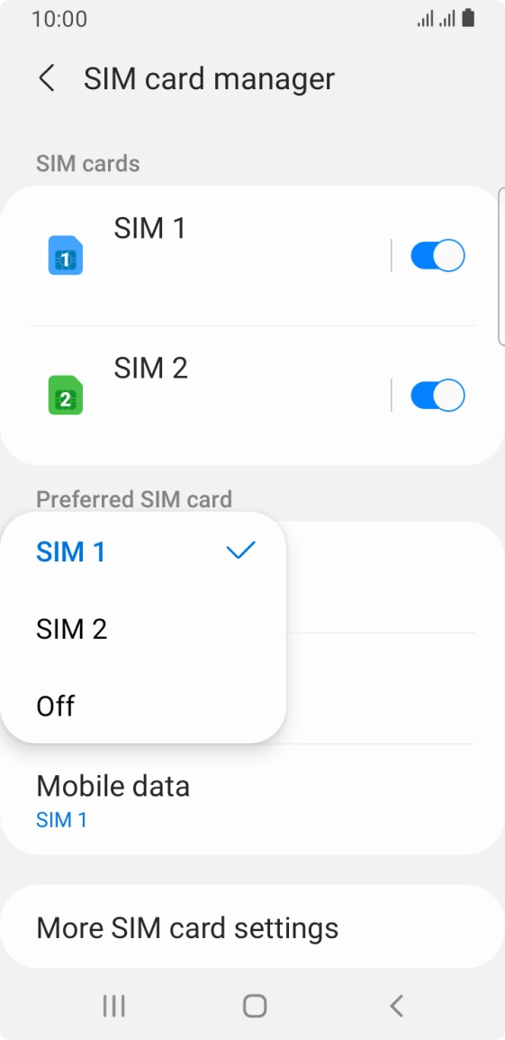 Press the required setting.