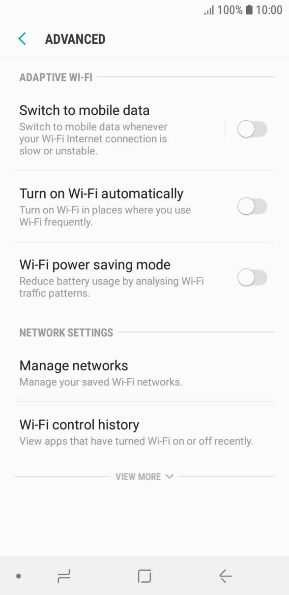 Press the indicator next to 'Switch to mobile data' to turn the function on or off. Press the indicator next to 'Switch to mobile data' to turn the function on or off.