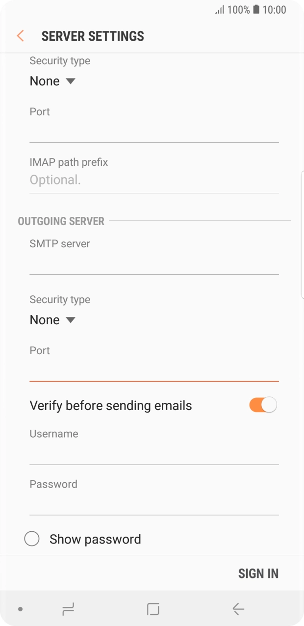 Press the indicator next to 'Verify before sending emails' to turn on the function. Press the indicator next to 'Verify before sending emails' to turn on the function.