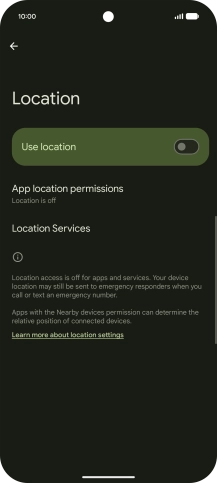 Press the indicator next to 'Use location' to turn the function on or off.