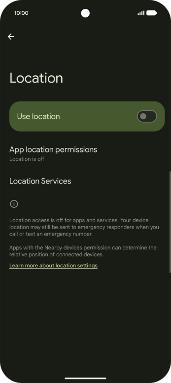 Press the indicator next to 'Use location' to turn the function on or off.