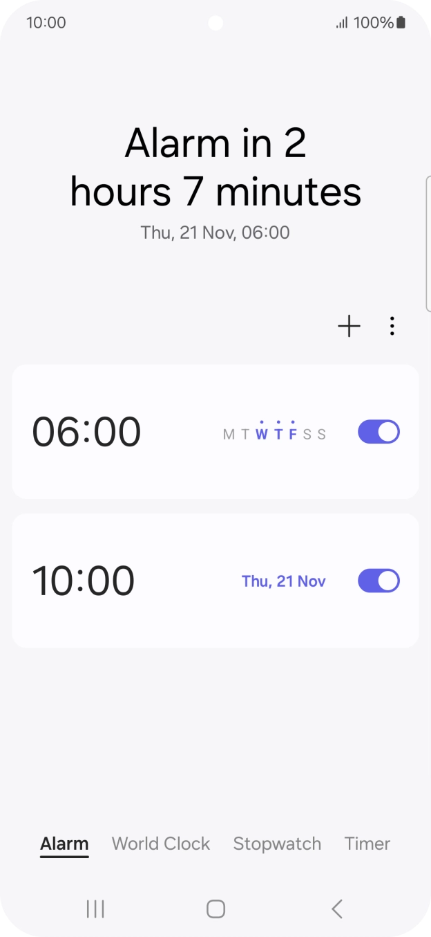 Press the indicator next to the required alarm to turn the alarm on or off.