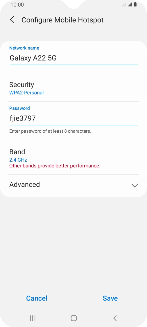 Press the field below 'Network name' and key in the required name. Press the field below 'Network name' and key in the required name.
