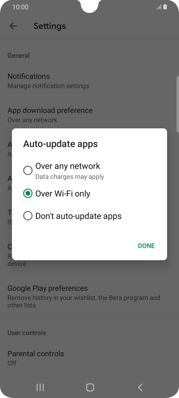 To turn on automatic update of apps using mobile network, press Over any network.