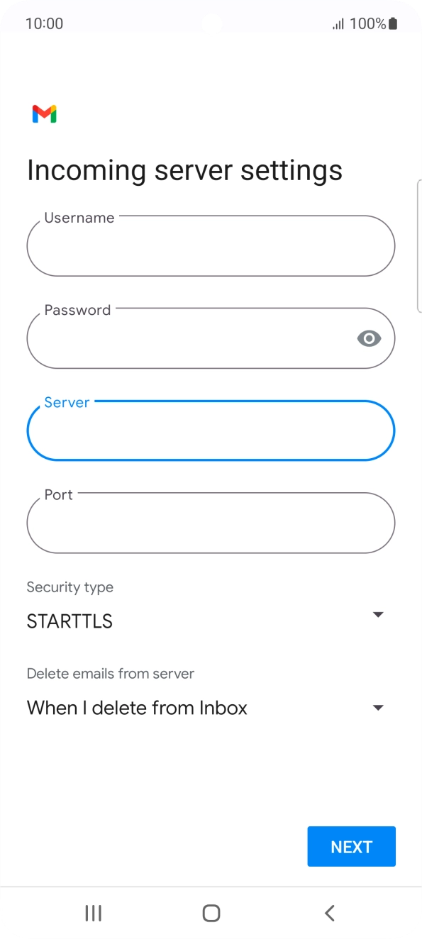 Press the field below 'Port' and key in 110. Press the field below 'Port' and key in 110.