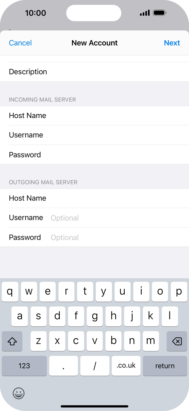 Press Username and key in the username for your email account. Press Username and key in the username for your email account.