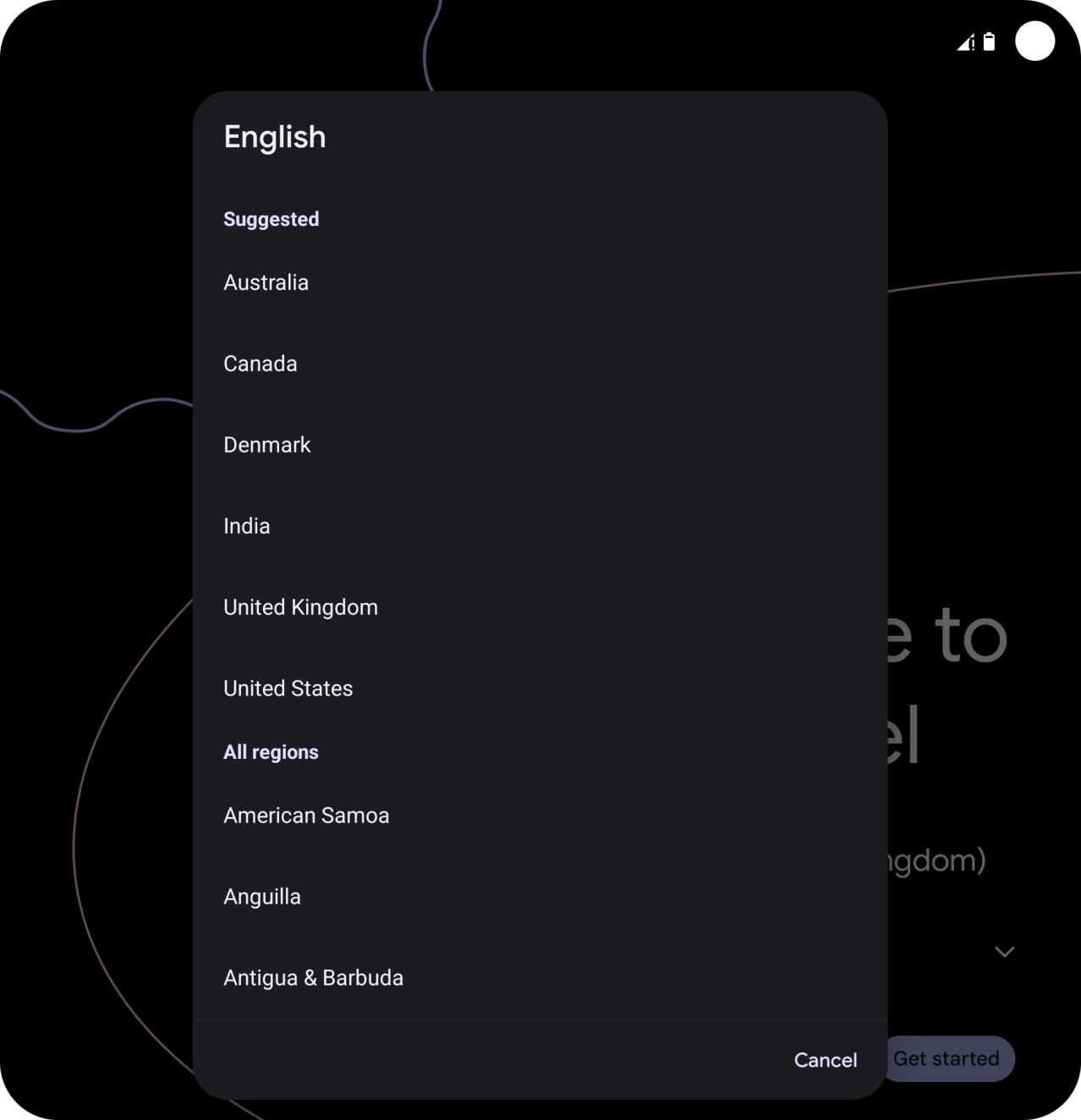 Press the required country or area.