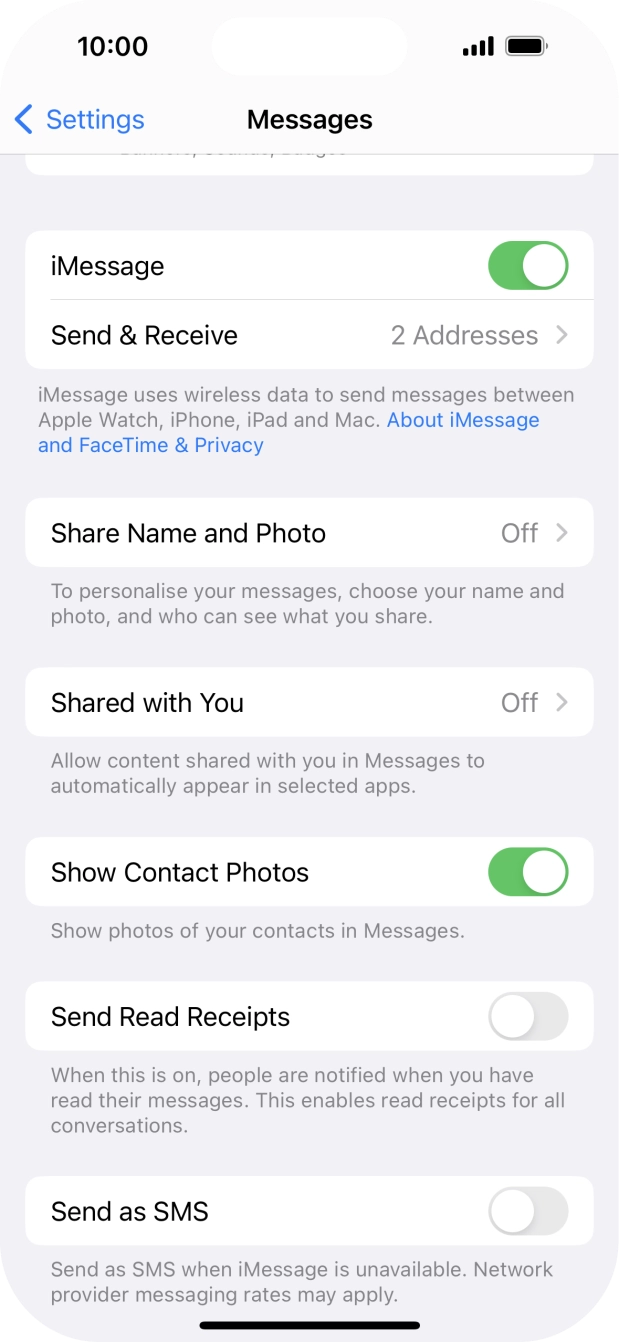 Press the indicator next to 'Send as SMS' to turn the function on or off.