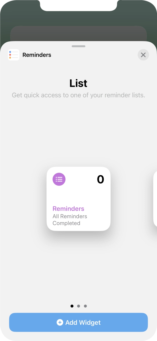 Slide your finger right or left on the screen to select the required widget size.