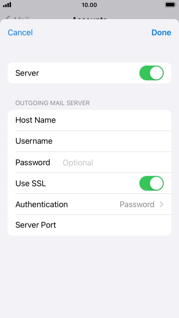 Press the indicator next to 'Use SSL' to turn off the function. Press the indicator next to 'Use SSL' to turn off the function.