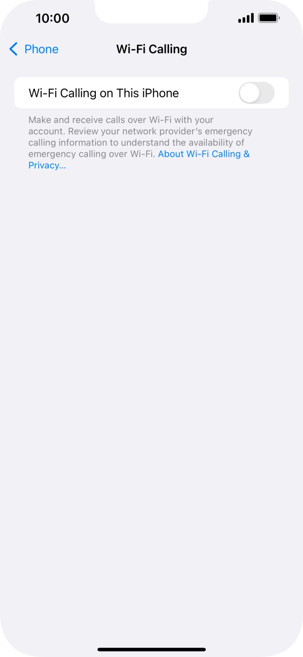 Press the indicator next to 'Wi-Fi Calling on This iPhone' to turn the function on or off. Press the indicator next to 'Wi-Fi Calling on This iPhone' to turn the function on or off.
