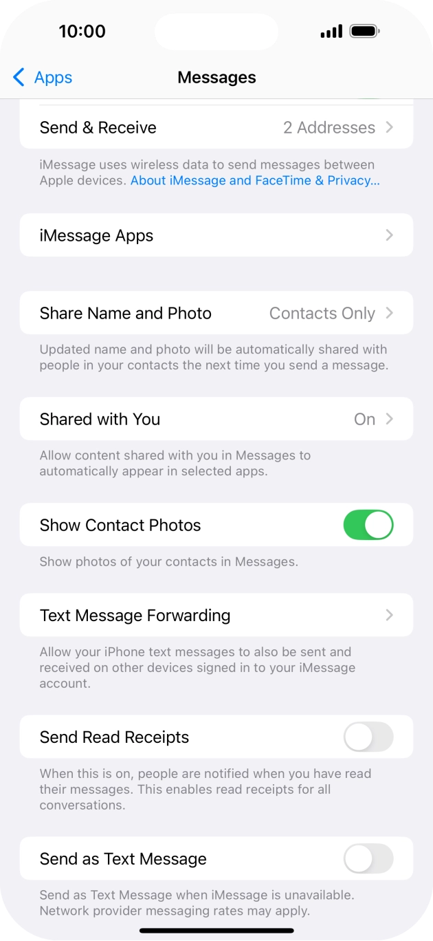 Press the indicator next to 'Send as Text Message' to turn the function on or off.