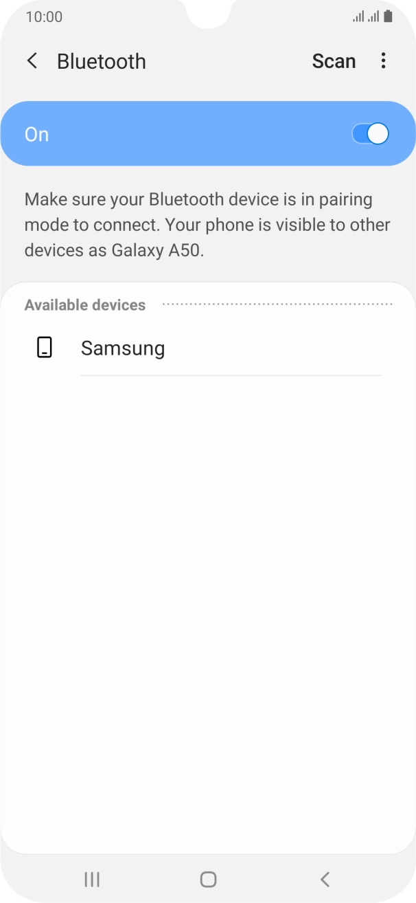Press the required Bluetooth device and follow the instructions on the screen to pair the device with your phone.