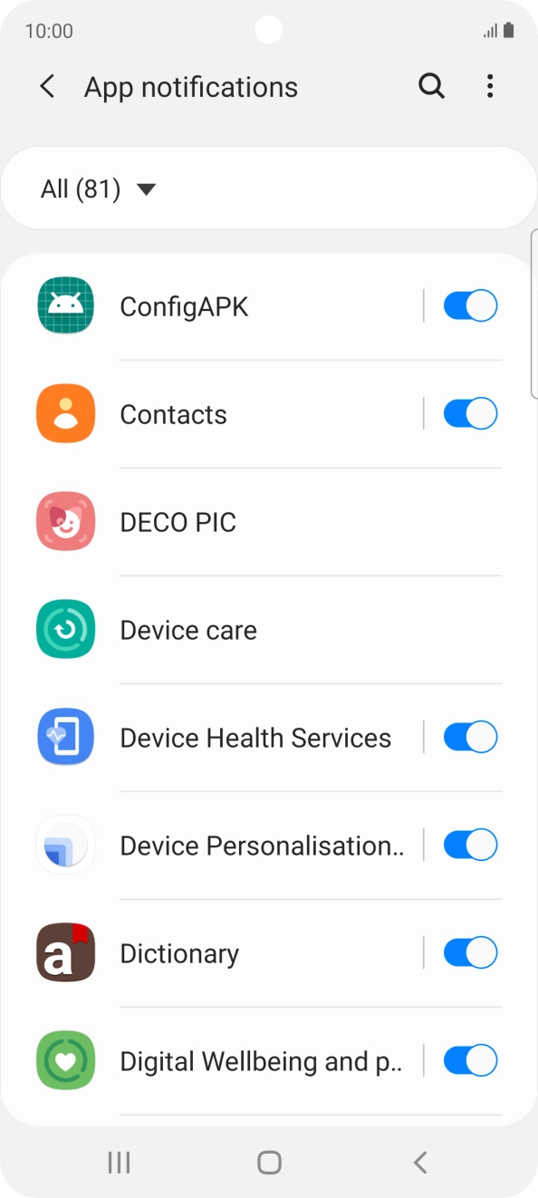 Press the indicators next to the required apps to turn the function on or off. Press the indicators next to the required apps to turn the function on or off.