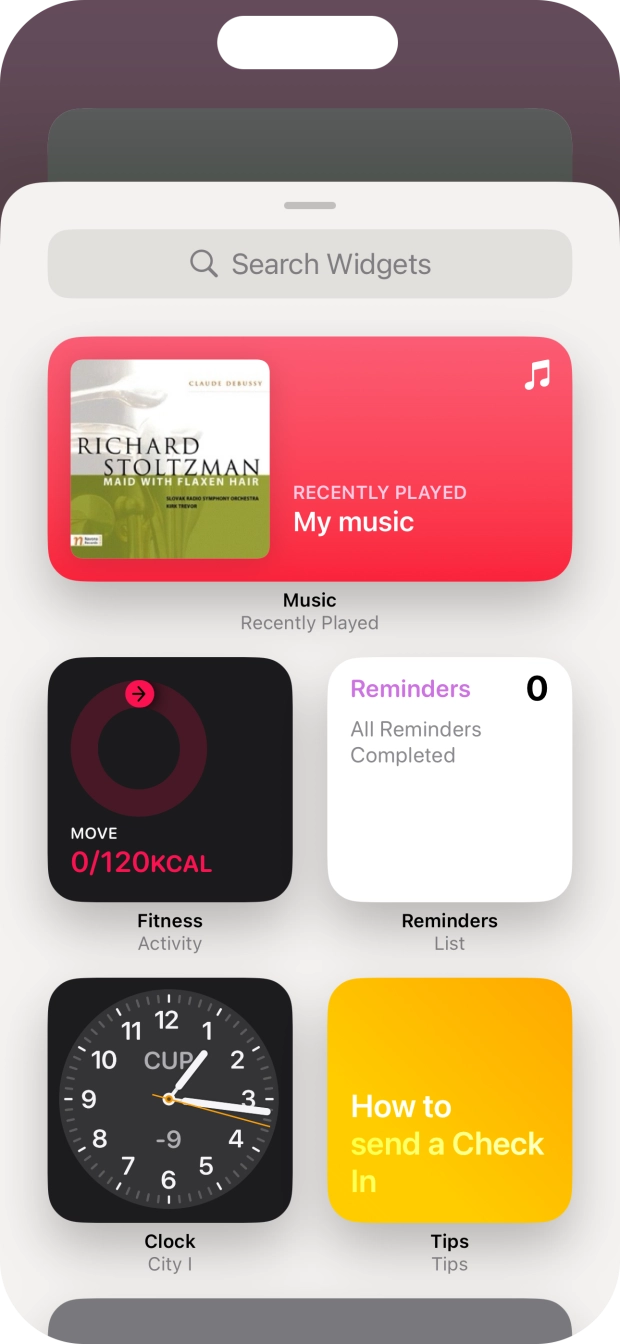 Press the required widget. Press the required widget.