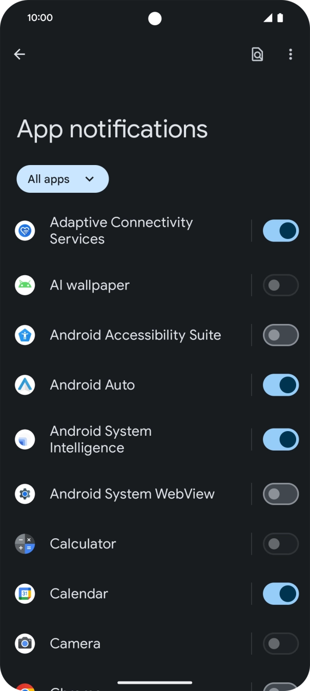 Press the indicator next to the required apps to turn the function on or off. Press the indicator next to the required apps to turn the function on or off.