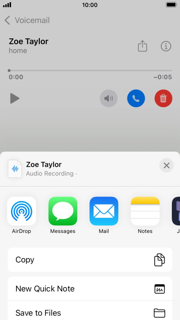 Press the required setting and follow the instructions on the screen to share or save the message.
