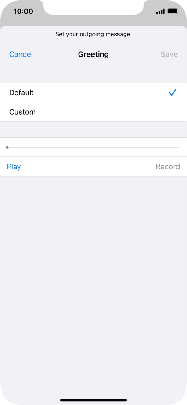 Press Default to select the default greeting. Press Default to select the default greeting.