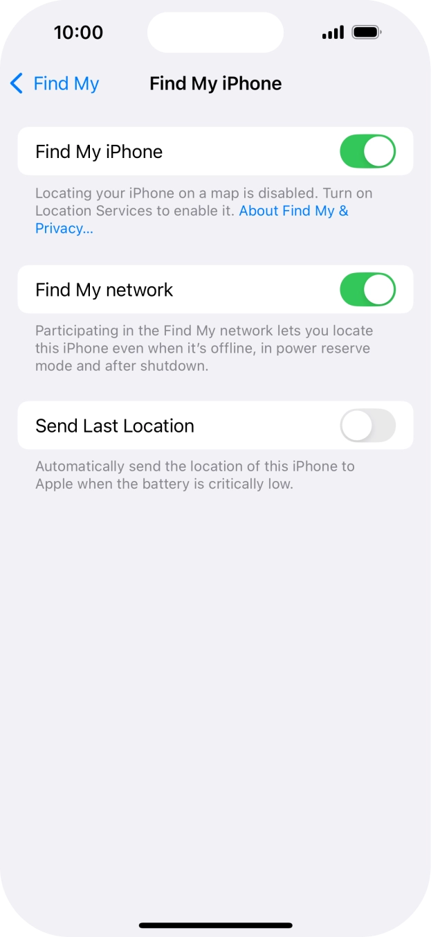 Press the indicator next to 'Find My network' to turn the function on or off. If you turn on the function, you need to follow the instructions on the screen to finish the activation. Press the indicator next to 'Find My network' to turn the function on or off. If you turn on the function, you need to follow the instructions on the screen to finish the activation.