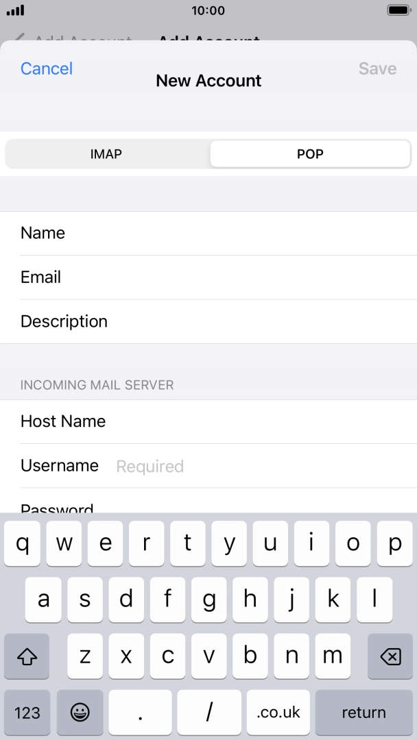 Press Username and key in the username for your email account. Press Username and key in the username for your email account.