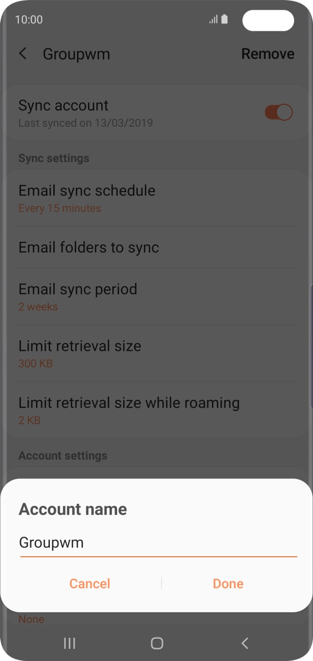 Key in the required name for the email account and press Done.