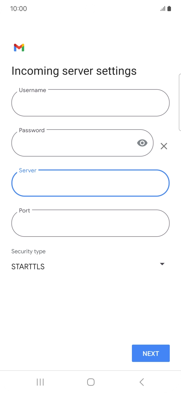 Press the field below 'Port' and key in 993. Press the field below 'Port' and key in 993.