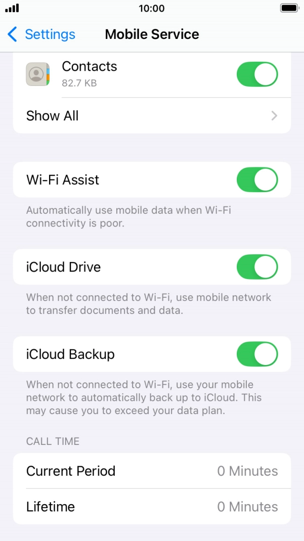 Press the indicator next to 'Wi-Fi Assist' to turn the function on or off. Press the indicator next to 'Wi-Fi Assist' to turn the function on or off.