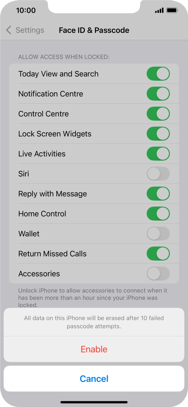 If you turn on the function, press Enable. If you turn on the function, press Enable.