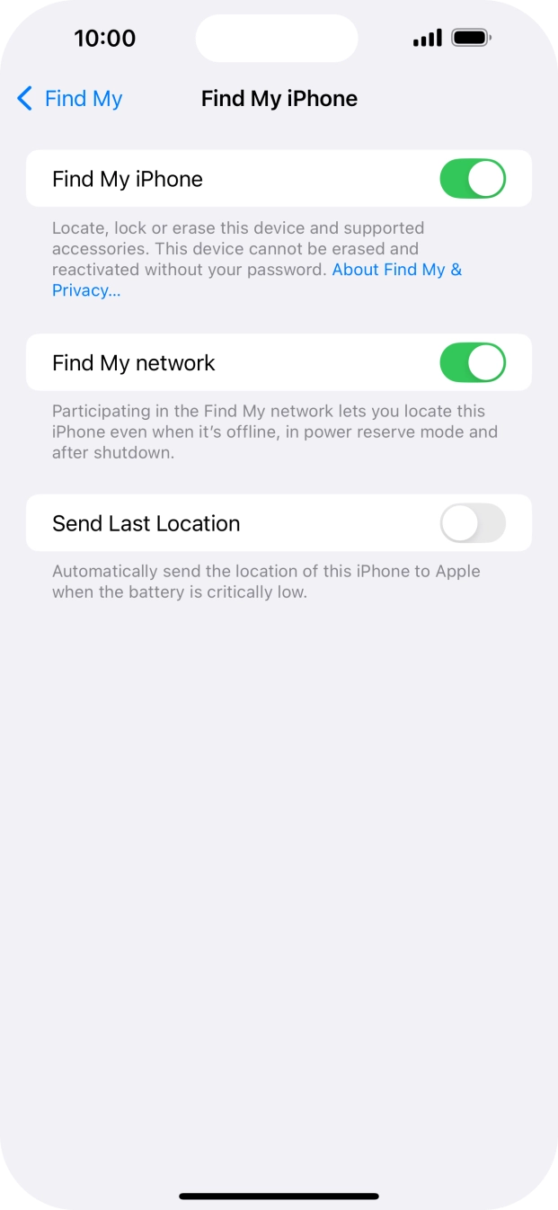 Press the indicator next to 'Find My network' to turn the function on or off. If you turn on the function, you need to follow the instructions on the screen to finish the activation.