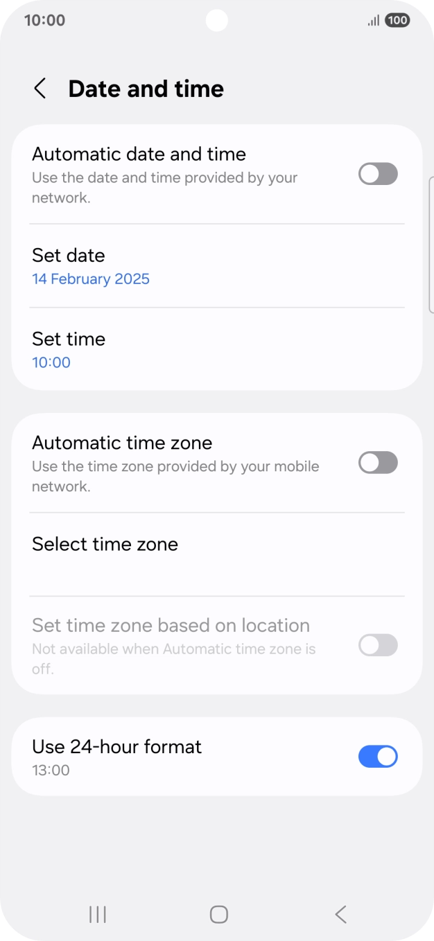 Press the indicator next to 'Automatic date and time' to turn on the function.