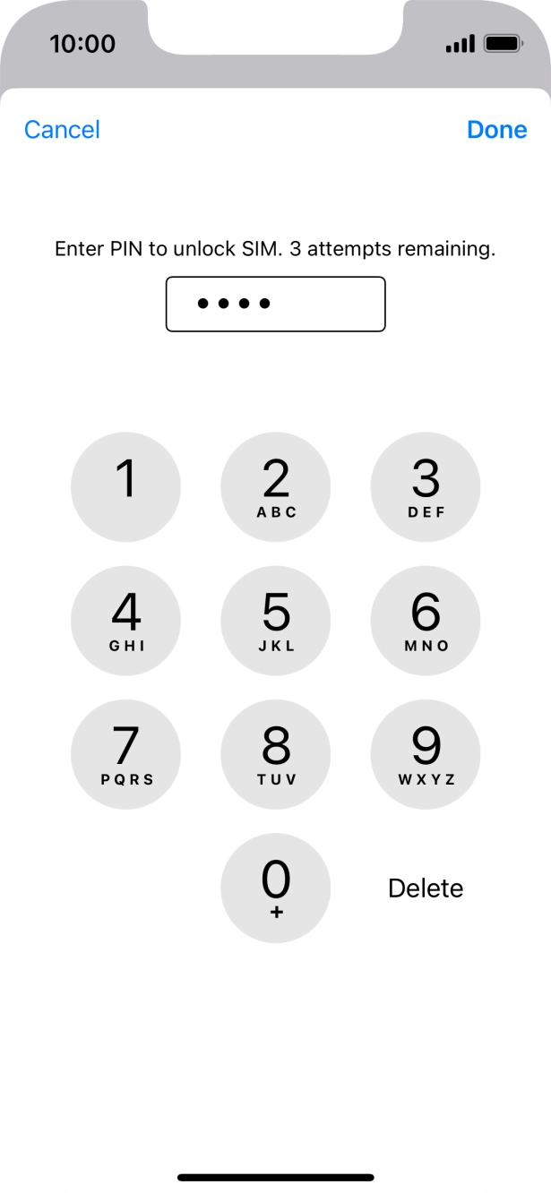 Key in your SIM PIN and press Done. The default SIM PIN is 0000.