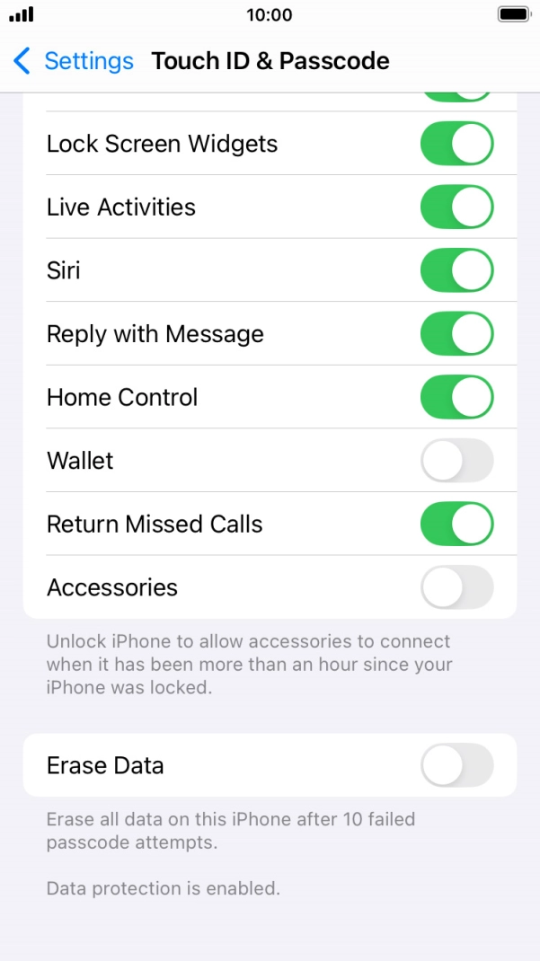 Press the indicator next to 'Erase Data' to turn the function on or off. Press the indicator next to 'Erase Data' to turn the function on or off.