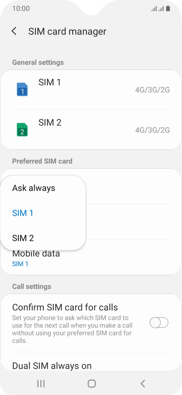 Press the required setting.