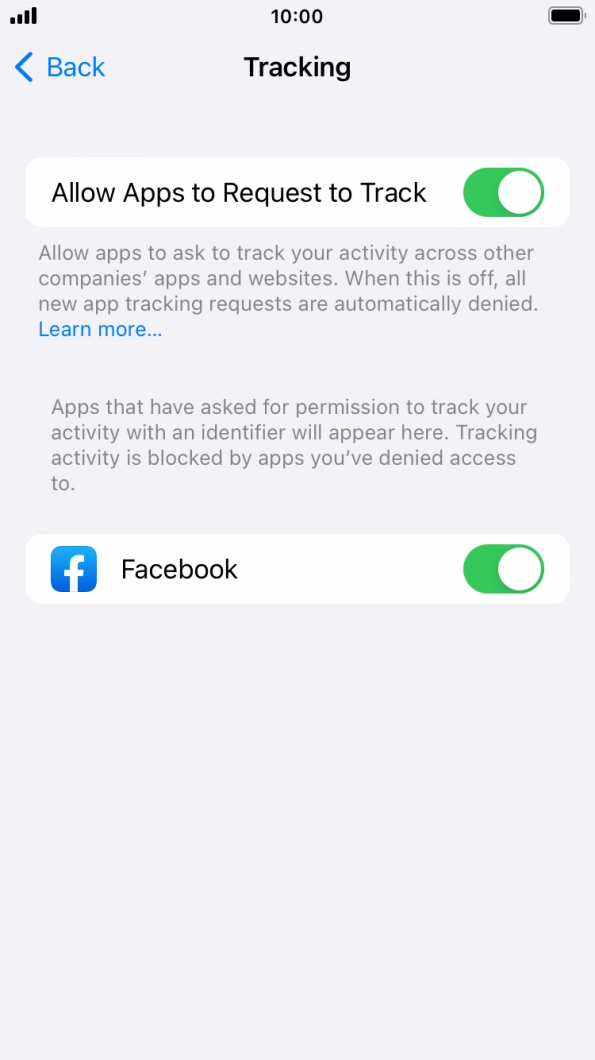 Press the indicator next to 'Allow Apps to Request to Track' to turn the function on or off.