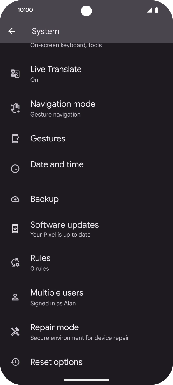 Press Reset options.