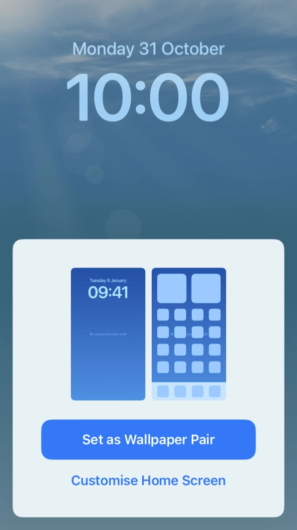 To use the same colour theme on the home screen, press Set as Wallpaper Pair. To use the same colour theme on the home screen, press Set as Wallpaper Pair.