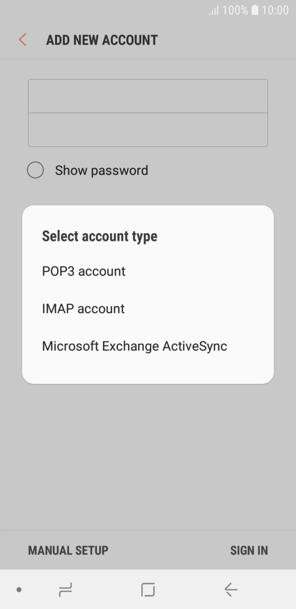 Press IMAP account. Press IMAP account.