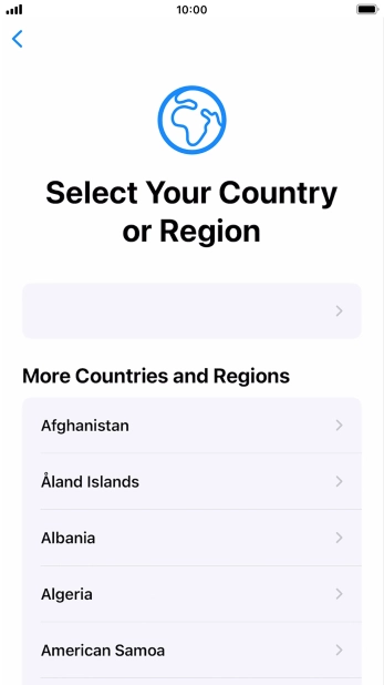 Press the required country or area. Press the required country or area.