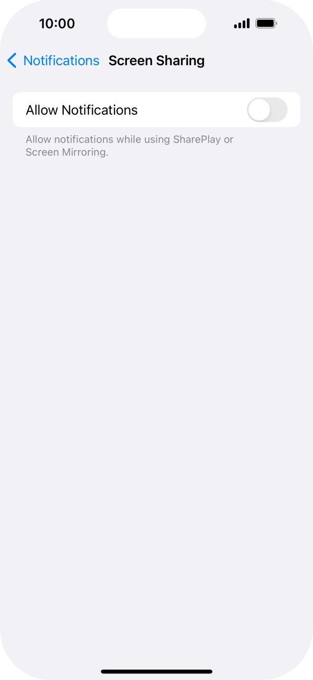 Press the indicator next to 'Allow Notifications' to turn the function on or off. Press the indicator next to 'Allow Notifications' to turn the function on or off.