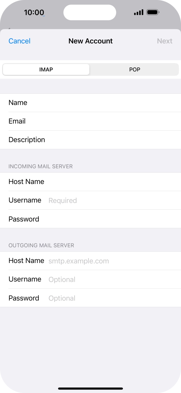 Press Username and key in the username for your email account. Press Username and key in the username for your email account.