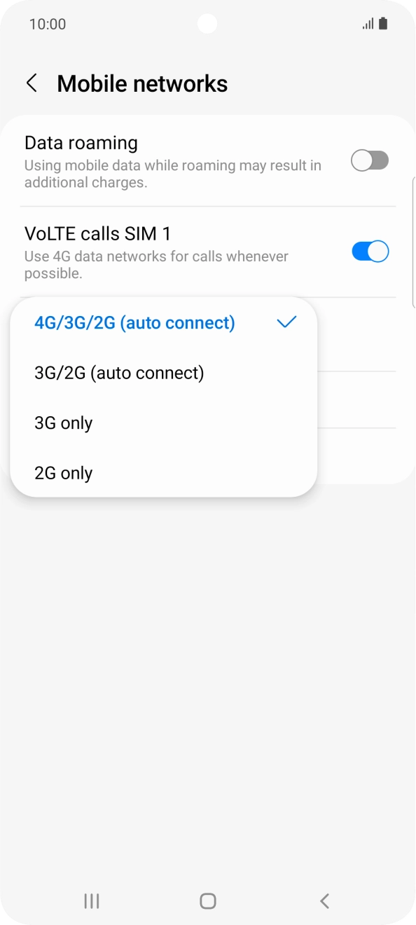 Press the required network mode.