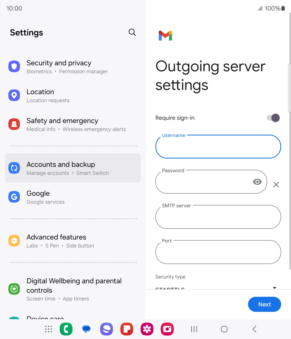 Press the field below 'Password' and key in the password of your email provider's outgoing server. Press the field below 'Password' and key in the password of your email provider's outgoing server.
