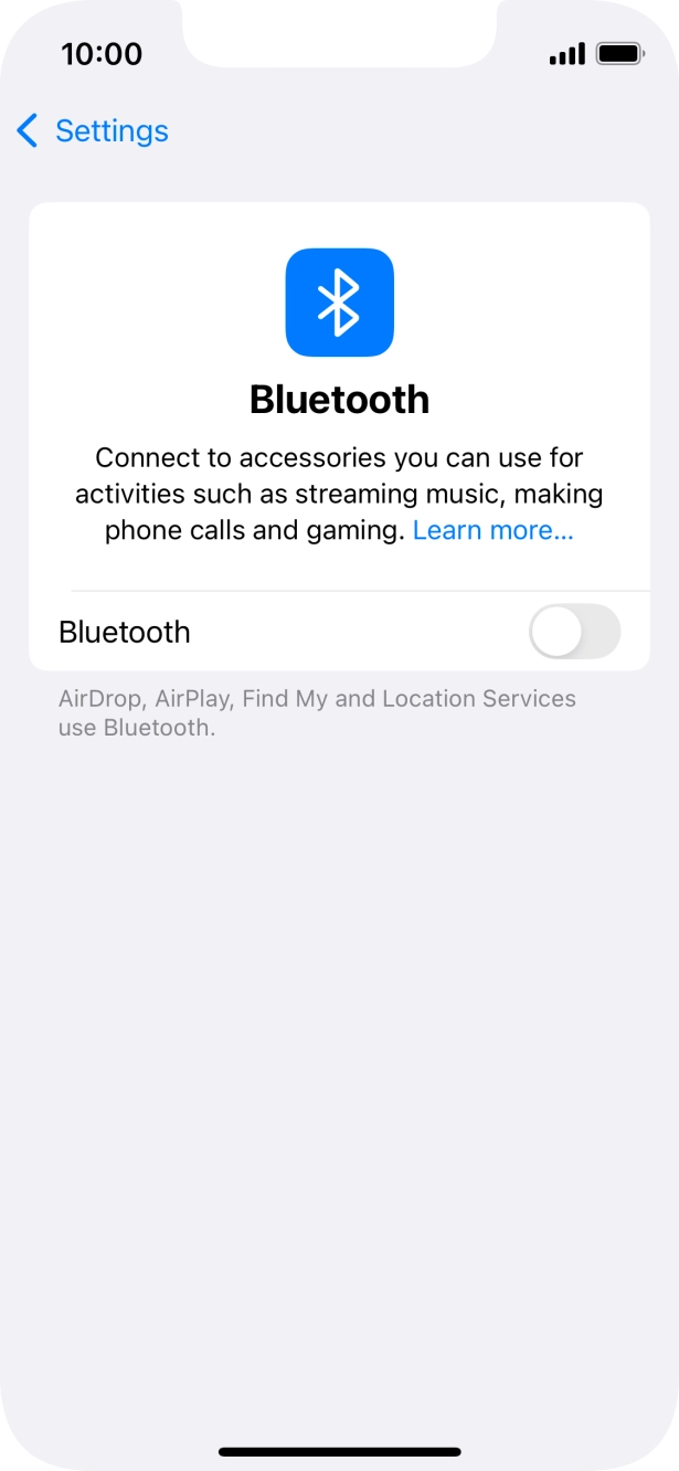 Press the indicator next to 'Bluetooth' to turn on the function.