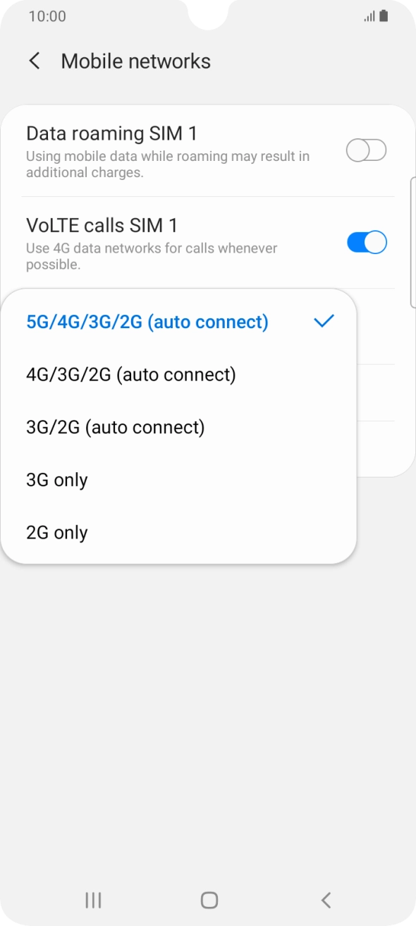 Press the required network mode.