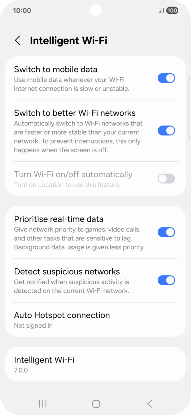 Press the indicator next to 'Switch to mobile data' to turn the function on or off. Press the indicator next to 'Switch to mobile data' to turn the function on or off.