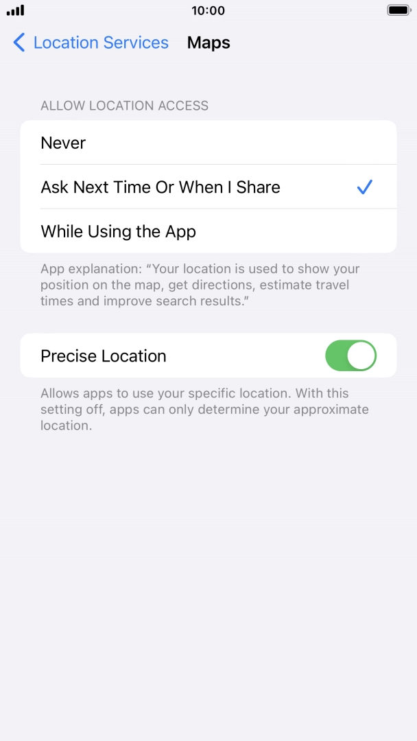 Press the required setting to turn the function on or off.