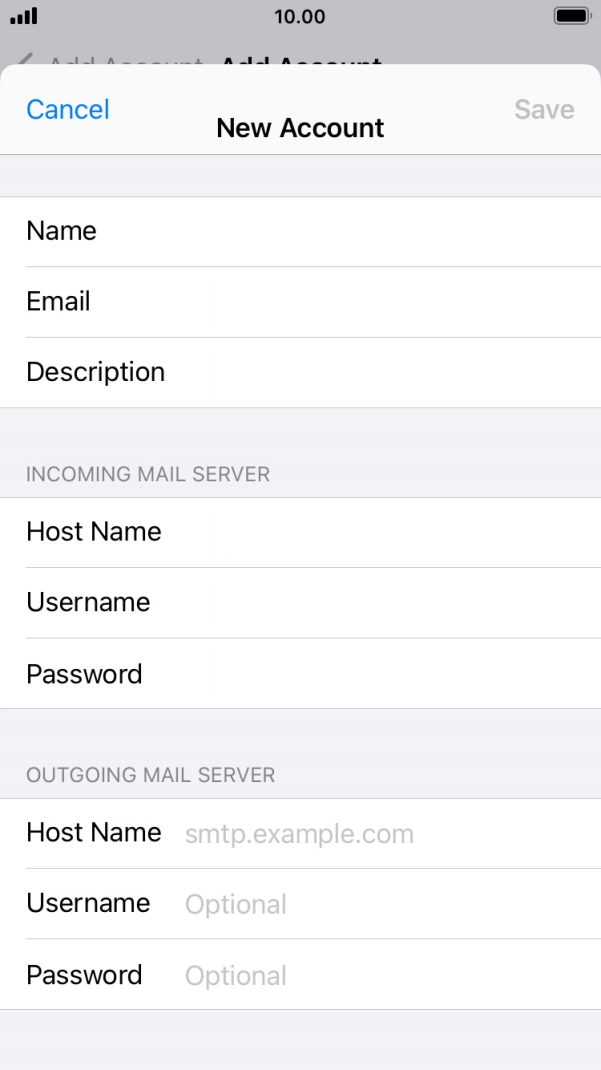 Press Host Name and key in the name of your email provider's outgoing server.