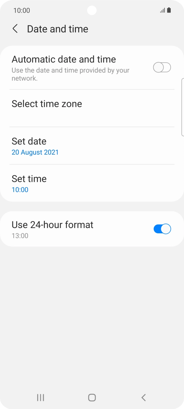 Press the indicator next to 'Automatic date and time' to turn on the function.