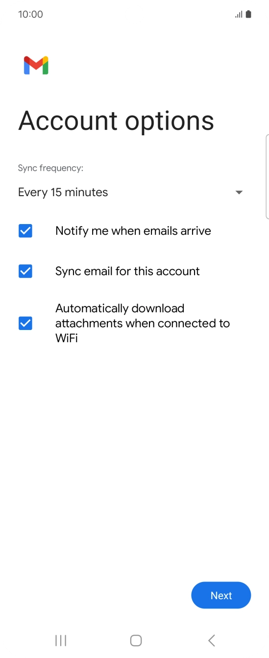 If this screen is displayed, you email account has been recognised and set up automatically. Follow the instructions on the screen to key in more information and finish setting up your phone.